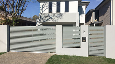 Slat Gate with infill panel and pedestrian gate