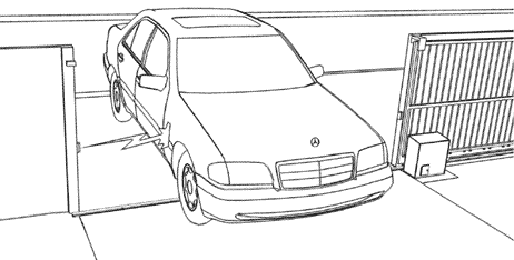 3D graphic of car blocking photocells beam of infra red light