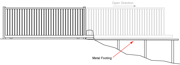 suspended metal footing for sliding gate