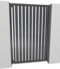 Pedestrian gate with vertical slats set into the frame