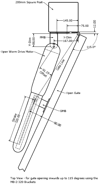 gate open showing X-Dim and Y-Dim for different opening angles